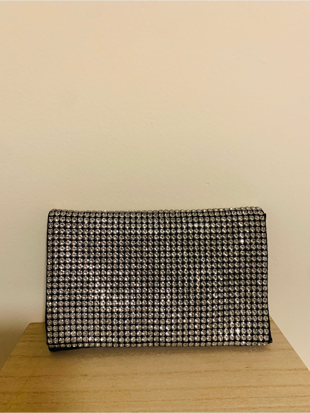 Crystal-Embellished Black Evening Clutch Wristlet